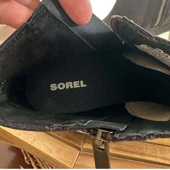 Sorel BLAKE WATERPROOF Blackened Brown Leather Block Heel Ankle Boots Women’s 8. - Picture 7 of 13